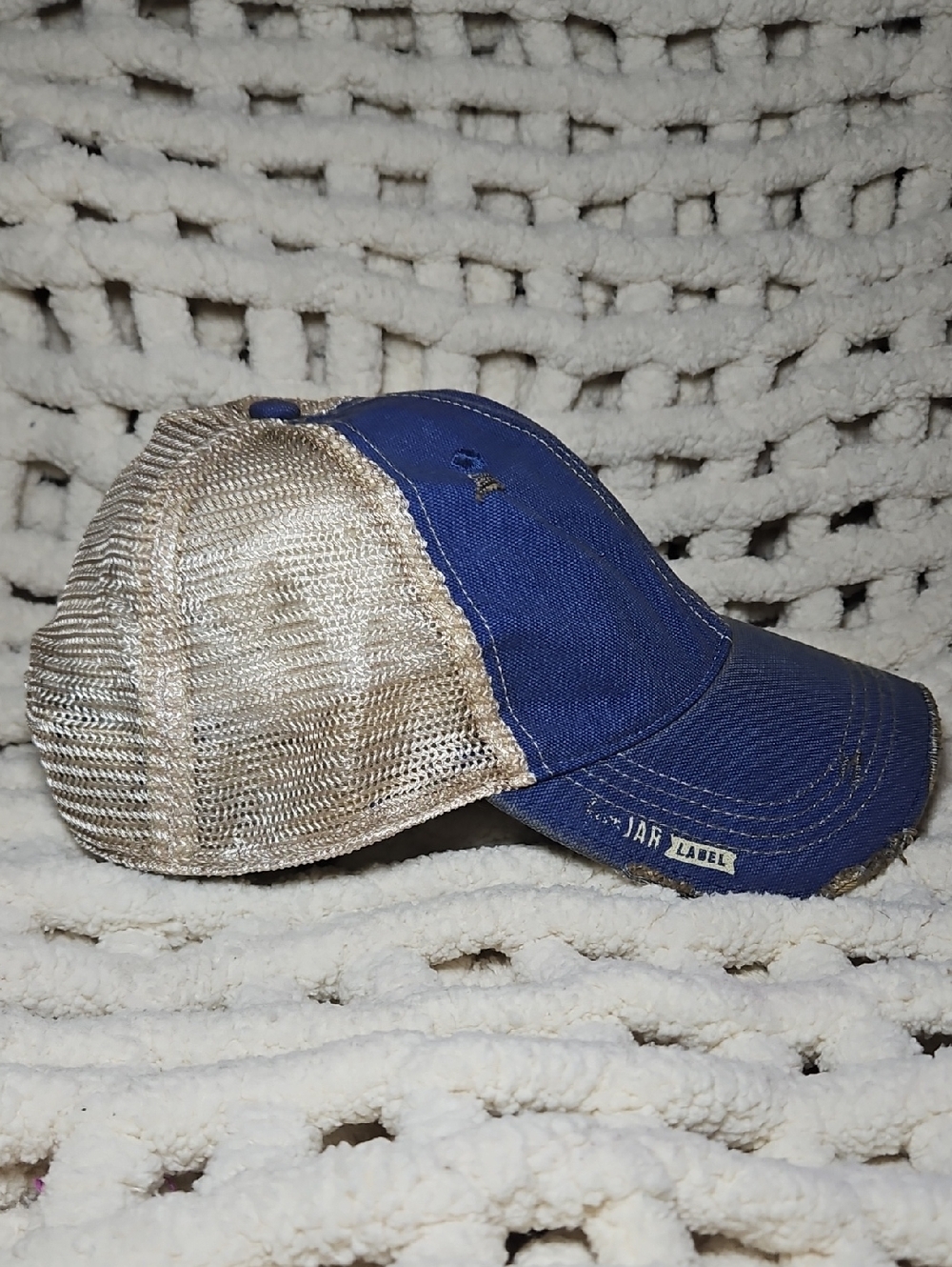 Mason Jar Label Distressed Snapback Trucker Hat New Blue